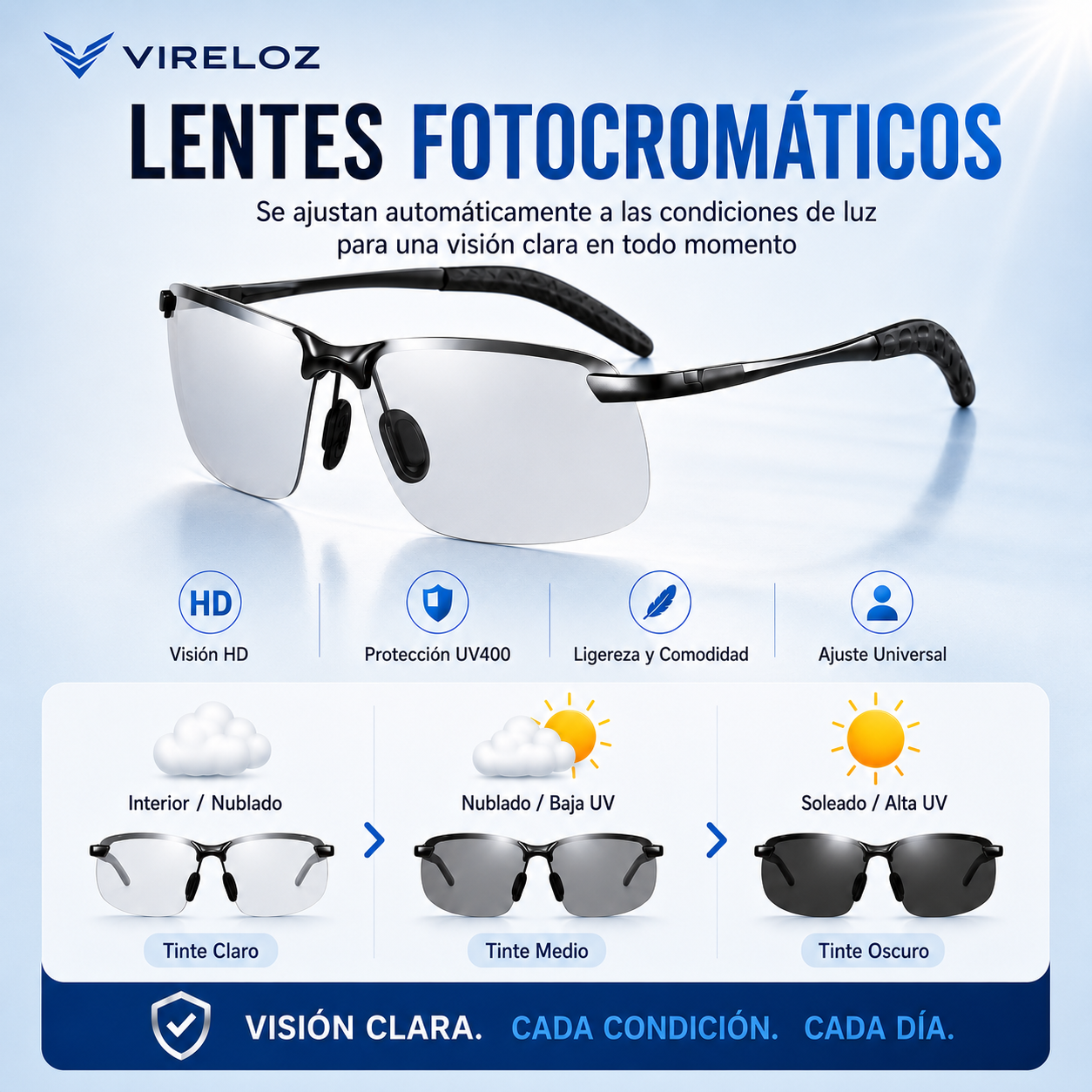 Lentes Fotocromáticos para Trabajadores — Vireloz | Se Ajustan Solos